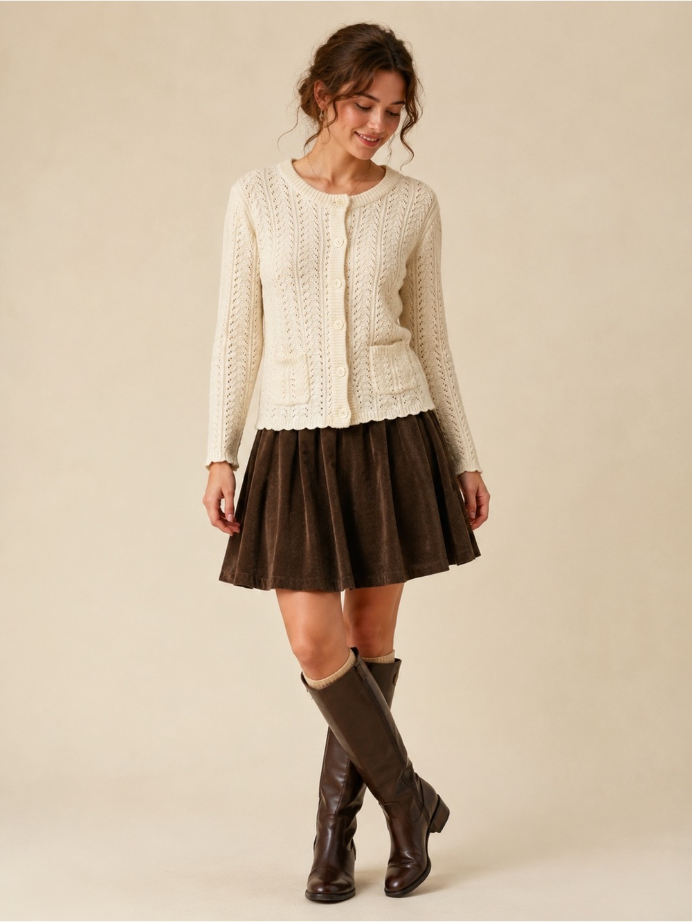 Jenny Vintage cream cozy knit cottagecore coquette button cardigan sweater Large